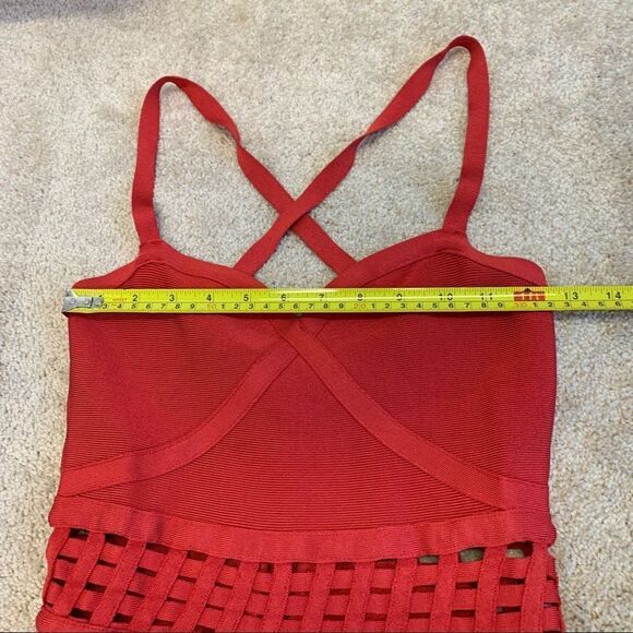 BEBE Red Bandage Bodycon Dress With Caged Waist Detail Sz M - Picture 9 of 12